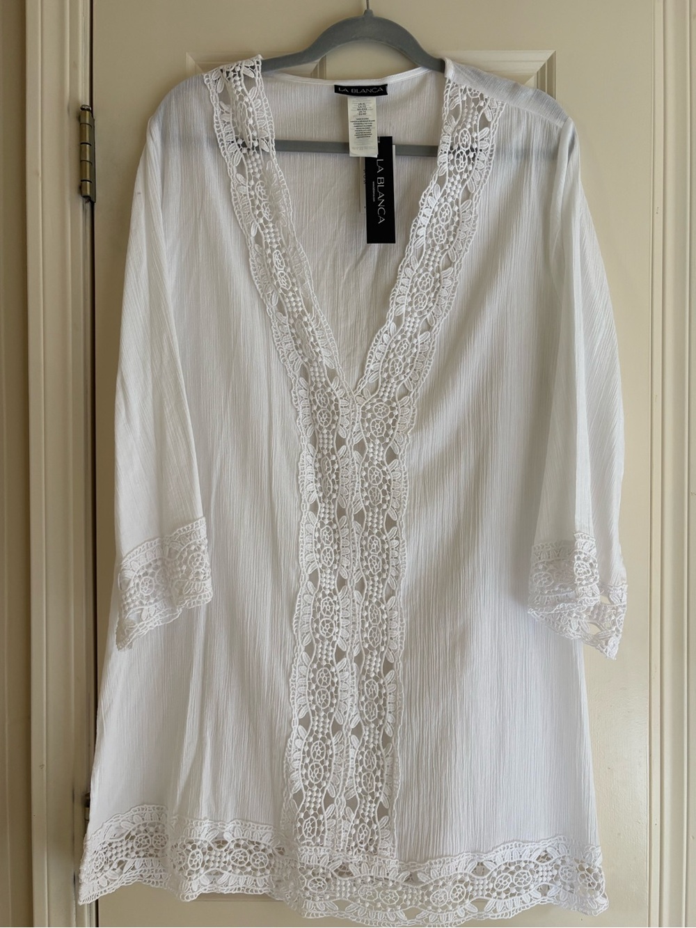 NWT La Blanca Island Fare Crocheted Lace Trim Tunic Swim Cover-Up | XL - Picture 4 of 7